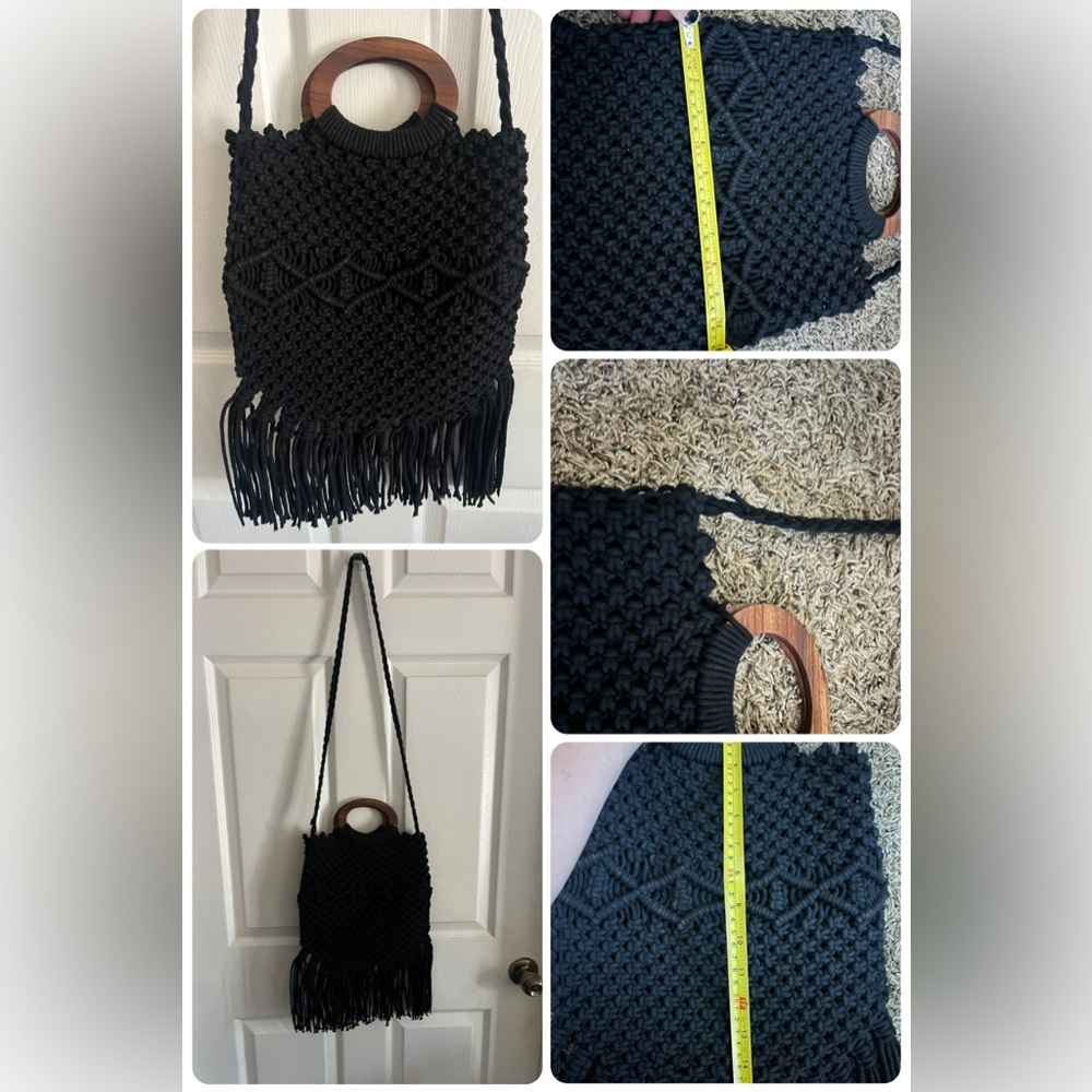 Danielle Nicole Black Macrame Shoulder Bag With F… - image 1